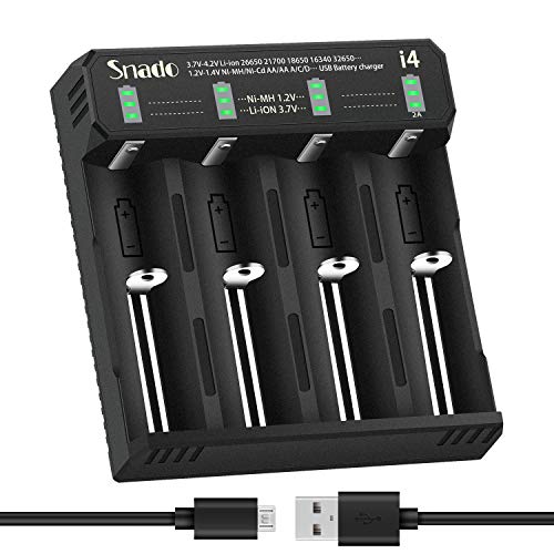 18650 Ladegerät, Snado Batterieladegerät für NI-MH/NI-Cd A AA AAA C D Akkus Batterien Li-Ion 18650 18490 18350 17670 17500 16340 14500 Batterie (4 Steckplatz)