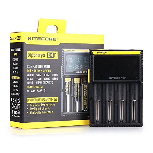 NiteCore D4 EU Intellicharger Intelligent Smart Universal LCD Anzeigen Quad Battery Charger Batterie Ladegerät Schwarz für 18650 18350 26650 AAA AA CR123A