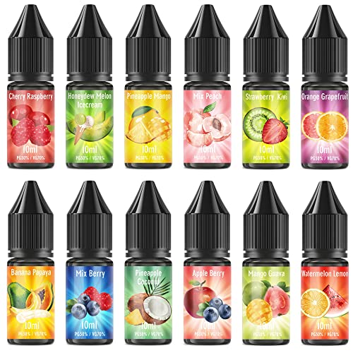 MECIGA E Liquid Ohne Nikotin 12x10ml, 70VG/30PG fertig gemischt E Zigarette Liquid Set, Groß Dampf Vape Liquid E Shisha Liquid, 12 Liquid Aromen im Set für die e Zigarette