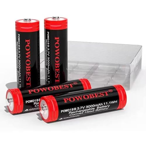 3.7V 3000mAh NiMH Wiederaufladbarer Akku,POWO18B Mit NiMH Batterieschutzbox,NO:1818-666-888B 3.7V Batterie,perfekt für Taschenlampe,Kamera,kleinen Lüfter,Türklingel,Spielzeug(4er-Pack)